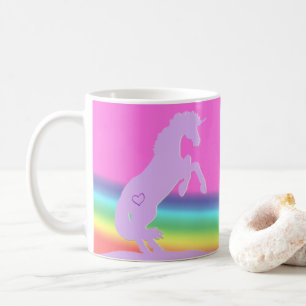 Taza De Café Silhouette de Lavender Unicorn (fondo arco iris)