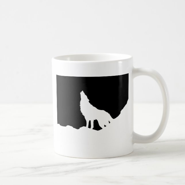Taza De Café Silhouette de Lobo de Arte Pop Blanco y Negro (Derecha)