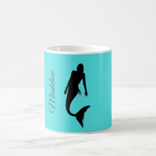 Taza De Café Silhouette de Sirena Azul verano moderno