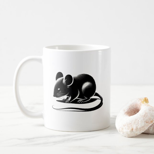 Taza De Café Silhouette d'un rat curieux. (Con donut)
