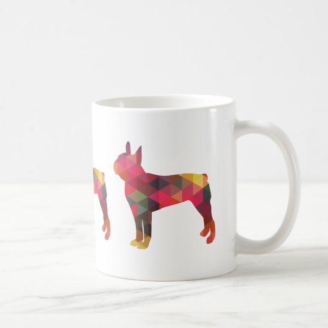 Taza De Café Silhouette geométrica colorida de Boston Terrier (Derecha)