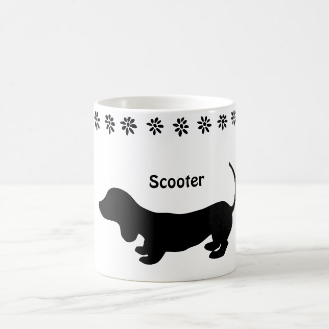 Taza De Café Silhouette negra y blanca Dachshund Puppy Mug (Centro)