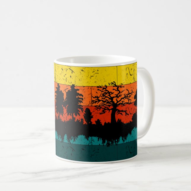 Taza De Café Silhouette Sunset - Paisaje natural de los bosques (Anverso derecho)