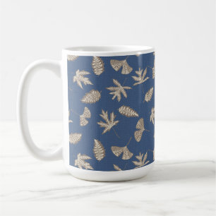 Taza De Café Silhouettes de hojas rusticas, Denim Blue, Khaki, 