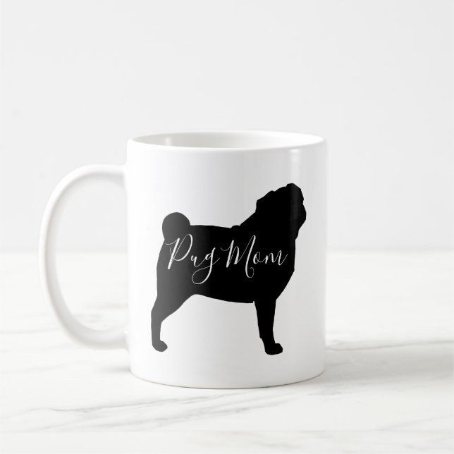Taza De Café Silhouettes de perro negro Pug Mom Personalizado (Izquierda)