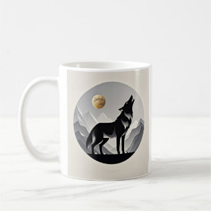 Taza De Café Silhoux de lobo fino minimalista gris negro