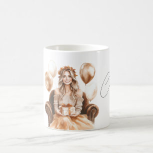 Taza De Café Silla Regalo Femenina Rubia Globos Celebran