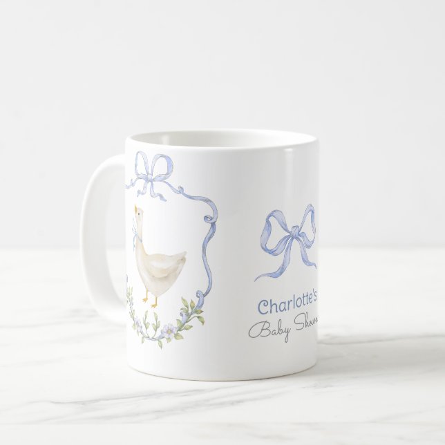 Taza De Café Silly Goose Blue Bow Whimsical Baby Shower (Anverso izquierdo)