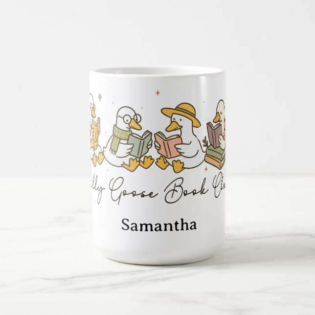 Taza De Café Silly Goose Book Club Reading Personalized (Centro)