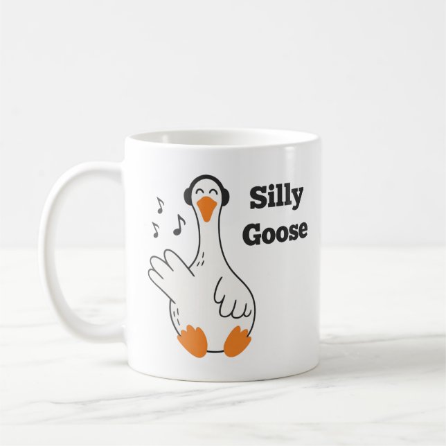 Taza De Café Silly Goose Wearing Headphones – Cute Funny Goose (Izquierda)