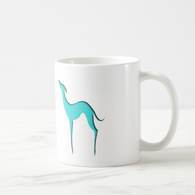 Taza De Café Silueta azul turquesa de perro blanco de Greyhound (Derecha)