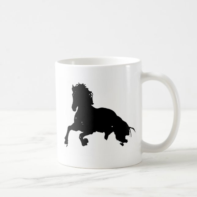 Taza De Café Silueta blanca de caballo en blanco negro (Derecha)