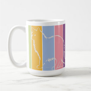 Taza De Café Silueta blanca gato sobre color