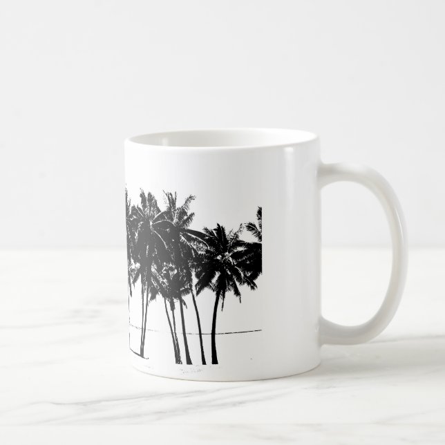 Taza De Café Silueta de árboles de palmeras blancas negras (Derecha)