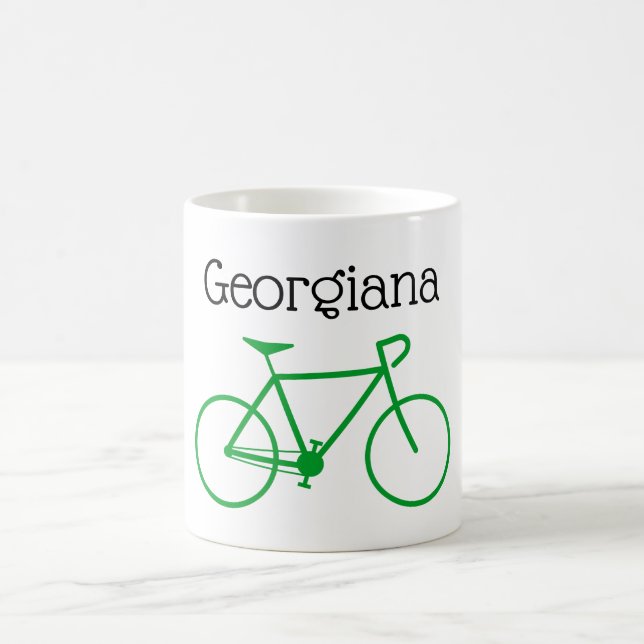 Taza De Café Silueta de bicicleta verde simple + nombre persona (Centro)