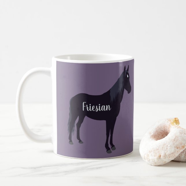 Taza De Café Silueta de caballo frisón mínima personalizada (Con donut)