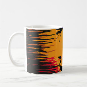 Taza De Café Silueta de cigüeñas con puesta de sol: la colorida