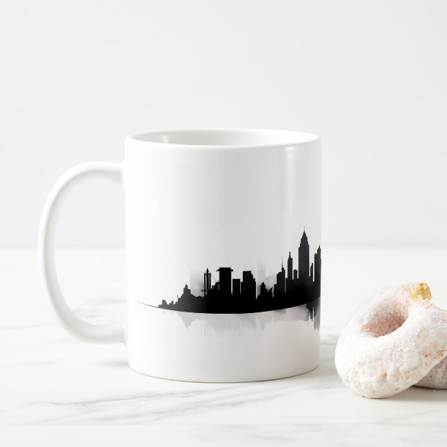 Taza De Café Silueta De Ciudad Al Estilo Paint (Con donut)