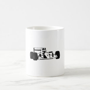 Taza De Café Silueta de coche de carreras negro y blanco