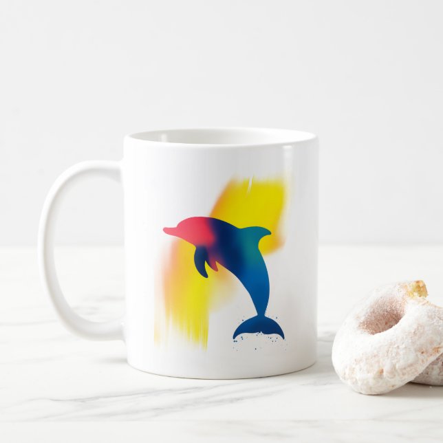 Taza De Café Silueta de delfín para pintura con spray minimalis (Con donut)
