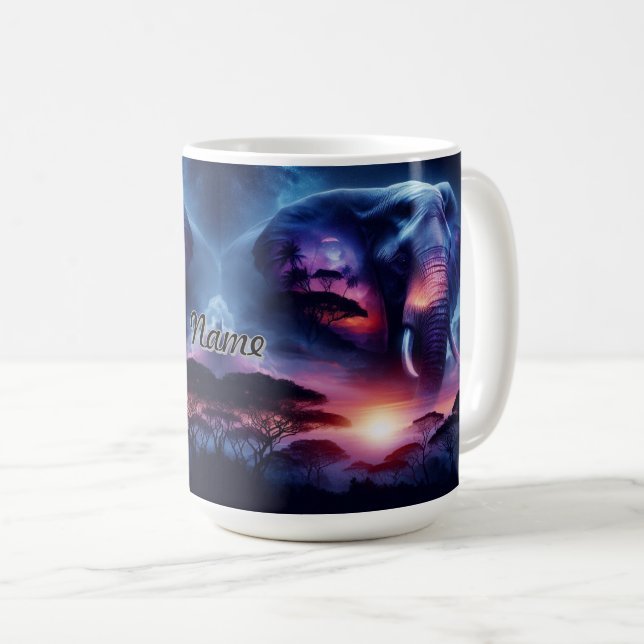 Taza De Café Silueta de elefante al atardecer  (Anverso derecho)