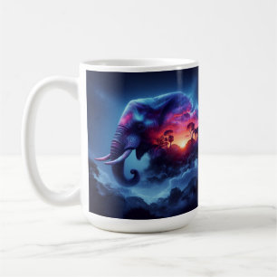 Taza De Café Silueta de elefante fusionada con vibrante atardec