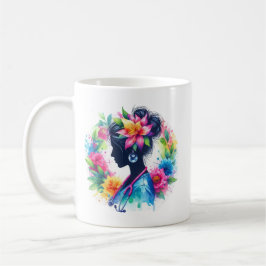 Taza De Café Silueta de Enfermera Floral Acuarela - Enfermera A