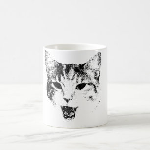Taza De Café Silueta de gato bostezando – Edición Minimal Sass