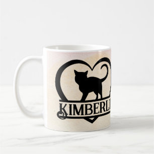 Taza De Café Silueta de gato corazón monograma dividido Atardec