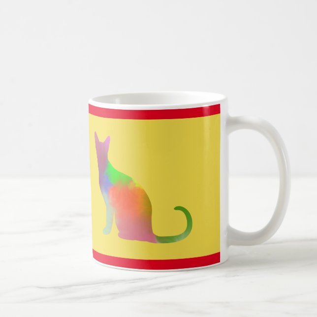 Taza De Café Silueta De Gato De Acuarela Con Rayas Rojas (Derecha)