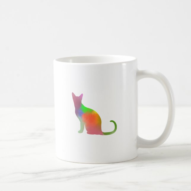 Taza De Café Silueta de gato de color de agua (Derecha)