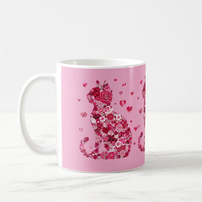 Taza De Café Silueta de gato floral ArtFaux tela envuelta (Izquierda)