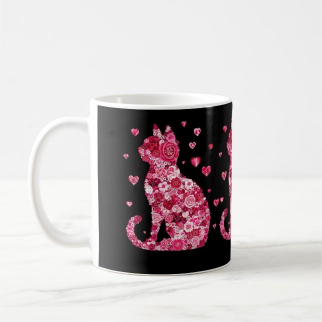 Taza De Café Silueta de gato floral ArtFaux tela envuelta (Izquierda)
