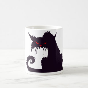 Taza De Café Silueta de gato negro malvado con ojos rojos