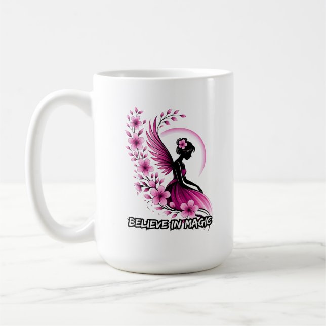 Taza De Café Silueta de hada floral rosa (Izquierda)