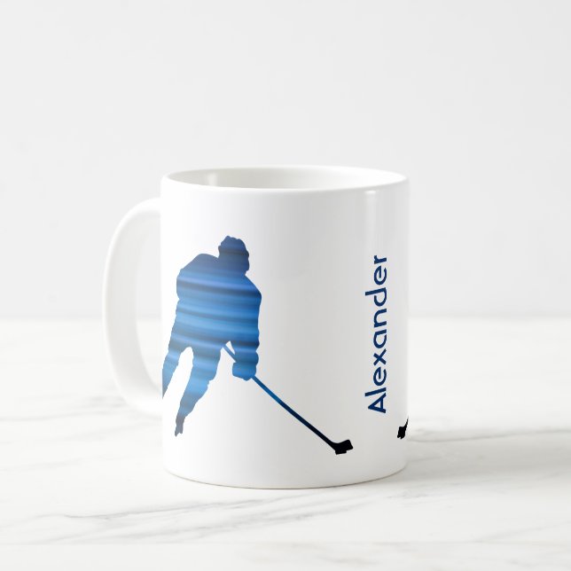 Taza De Café Silueta de jugador de hockey sobre hielo azul (Anverso izquierdo)
