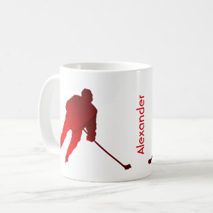 Taza De Café Silueta de jugador de hockey sobre hielo rojo