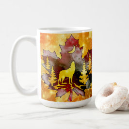 Taza De Café Silueta De Lobo Colorido Con Diseño De Cielo Noctu
