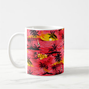 Taza De Café Silueta de palmeras acuáticas y patrón de playa