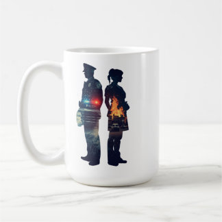 Taza De Café Silueta de pareja de oficial de policía y enfermer