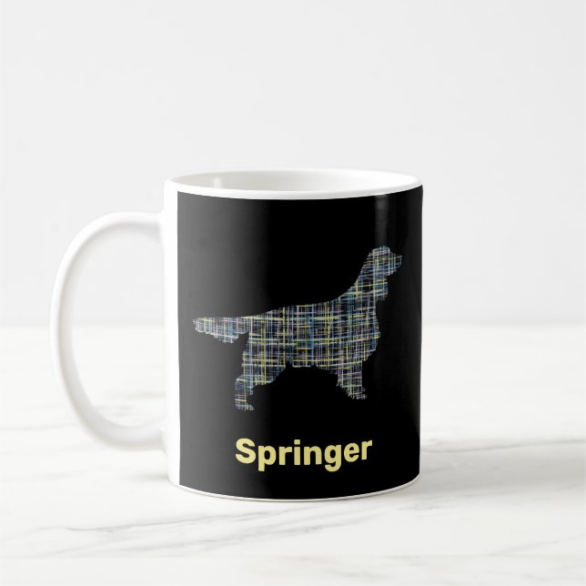 Taza De Café Silueta de perro de primavera amarillo y negro (Izquierda)
