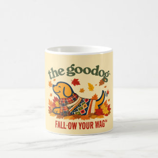 Taza De Café Silueta de perro lindo de otoño en montón de hojas