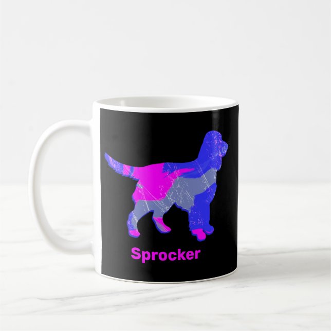 Taza De Café Silueta de perro Sprocker Spaniel rosa caliente ne (Izquierda)