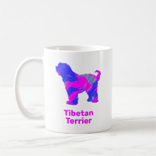 Taza De Café Silueta de perro Terrier Tibetano Rosa Caliente y