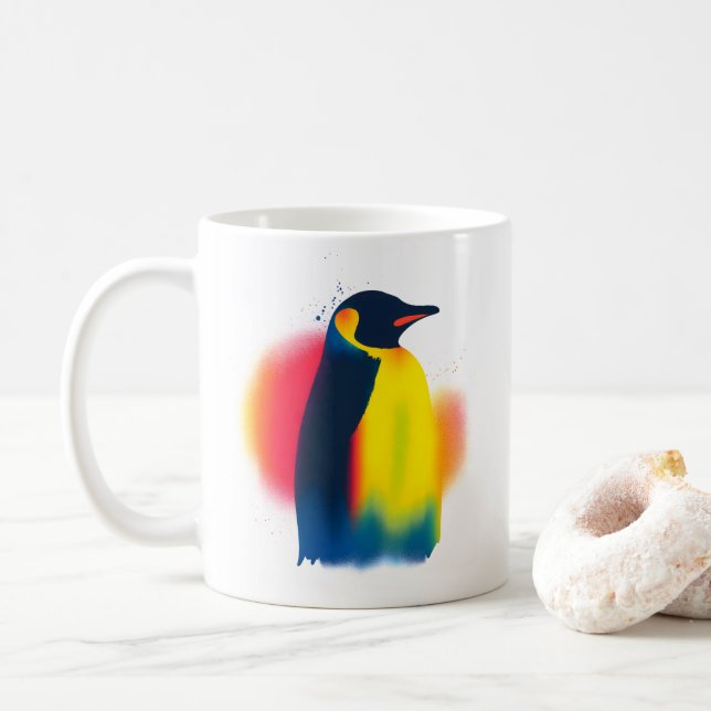 Taza De Café Silueta de pinguinas de pintura con spray minimali (Con donut)