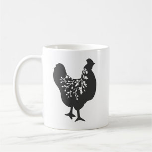 Taza De Café silueta de pollo floral