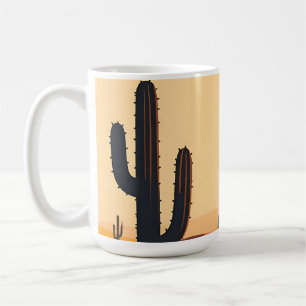 Taza De Café Silueta de puesta de sol de cactus del desierto