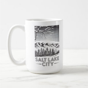 Taza De Café Silueta de Salt Lake City en negro y blanco estilo