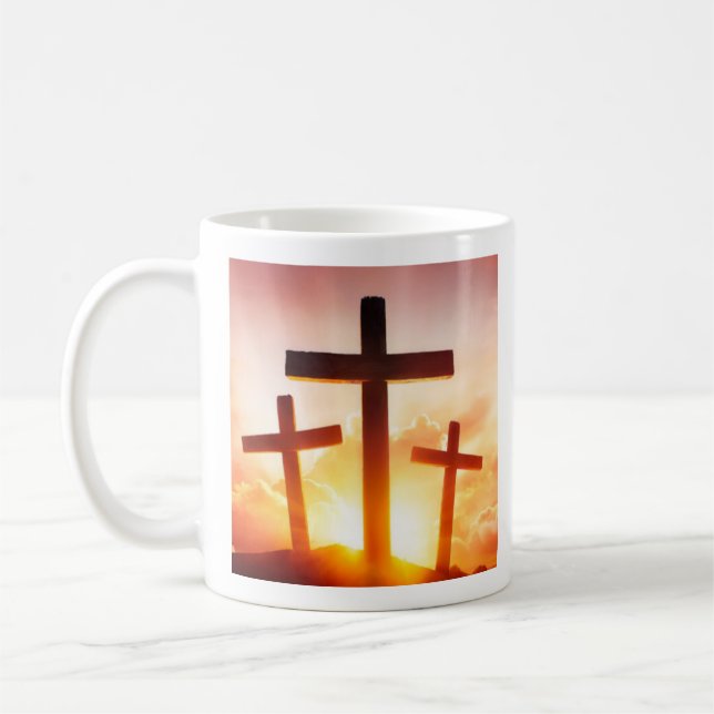 Taza De Café Silueta de tres cruces inspiradoras | Religioso (Izquierda)