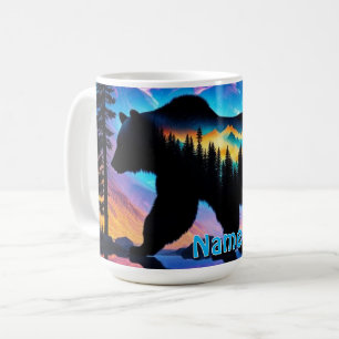 Taza De Café Silueta de un oso que muestra un paisaje natural